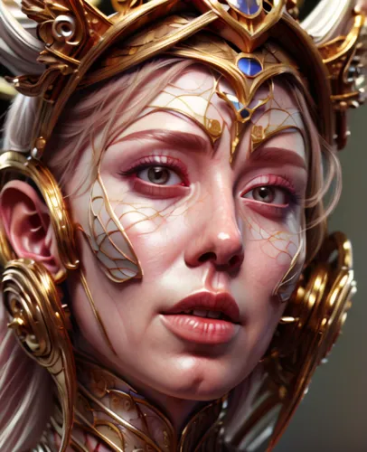 fantasy portrait,gold mask,golden crown,golden mask,gold crown,female warrior,gold paint stroke,jaya,zodiac sign libra,golden wreath,paladin,gold foil crown,mary-gold,gara,fantasy art,custom portrait,