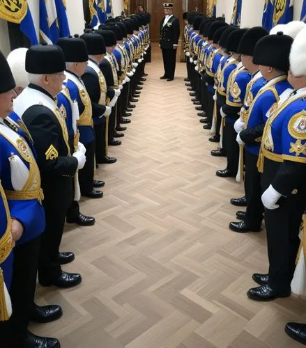 Haie d’honneur pour le nouveau Grand Maître de la Loge 
,a group of men are dressed up and standing in uniforms,officiers,regiment,regiments,tribunician,regimentation,officers