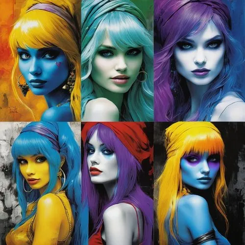 pop art colors,smurfette,pop art style,colourists,colorfull,colorists,Illustration,Paper based,Paper Based 05