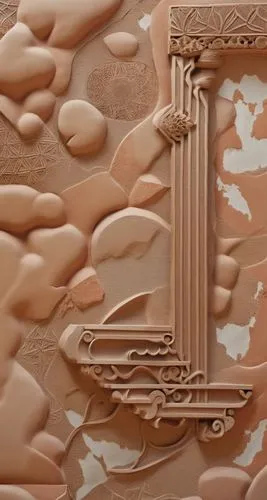 terracotta bas relief,islamic callighraghy,a decorative wall in some kind of art design,sand sculpture,terracotta,terracottas,clay packaging,sand art,art deco ornament,Photography,General,Realistic