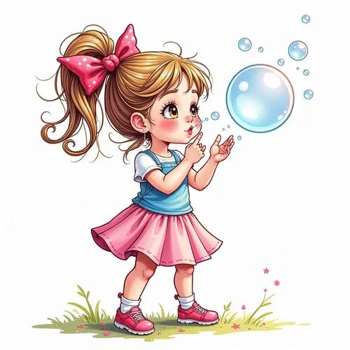 girl blowing bubbles and smiling for the camera,bubble blower,soap bubble,soap bubbles,bubbles,water balloon,girl with speech bubble,Illustration,Abstract Fantasy,Abstract Fantasy 07