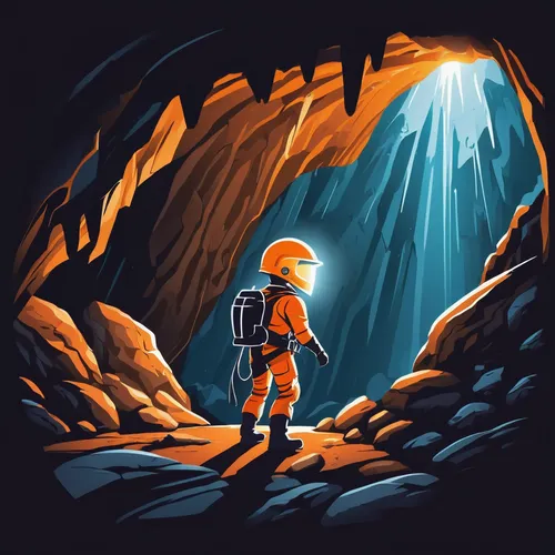 caving,cave tour,canyoning,aquanaut,lava tube,lava cave,explorer,cave,mountain guide,chasm,pit cave,miner,adventurer,astronaut,orange,mining,spacesuit,exploration,the blue caves,lost in space,Unique,Design,Logo Design