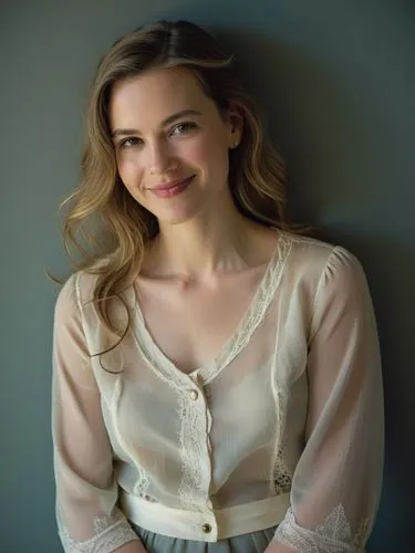 B&W: Female smiling into the camera,an attractive young lady wearing a white shirt,panabaker,zellweger,mendler,bridgit,portman,delpy,Photography,Black and white photography,Black and White Photography