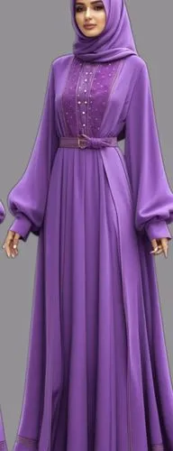 3d fashion drawing for Muslim hijab with 4k with loose design with  with suede with dots with purple with 3d drawing ,a woman in purple is standing,abaya,abayas,hijaber,hijabs,kurung,hijab,Photography