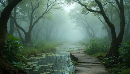 flooded pathway,forest path,foggy forest,the mystical path,tropical forest,rainforests,swamps,rain forest,wooden path,amazonia,rainforest,foggy landscape,forest landscape,green forest,pathway,shaoming,hiking path,tree top path,fairy forest,forest of dreams,Photography,General,Realistic