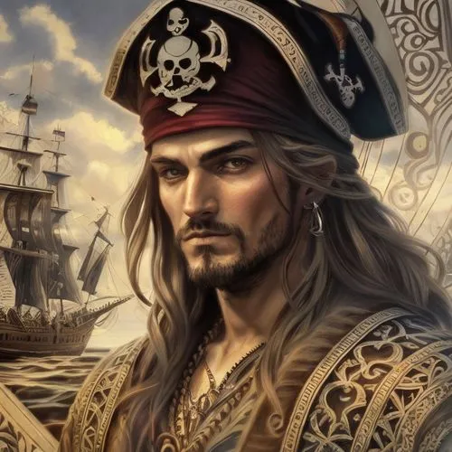 pirate,galleon,caravel,east indiaman,piracy,pirates,christopher columbus,mariner,thorin,portrait background,carrack,fantasy art,seafarer,heroic fantasy,captain,leonardo devinci,sea fantasy,fantasy portrait,pirate treasure,sailer,Art sketch,Art sketch,Traditional