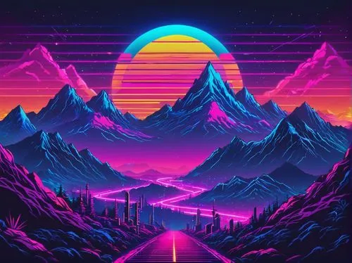 80's design,mountain sunrise,retro background,mountains,80s,neon arrows,mountain,mountain world,high mountains,abstract retro,futuristic landscape,vapor,vast,volcano,peaks,alpine sunset,triangles background,giant mountains,dusk,prism,Conceptual Art,Sci-Fi,Sci-Fi 27