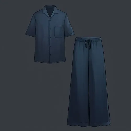 paint sketch illustration of dark black pajama set. ,a black shirt and pants for men,guayabal,gauchos,dhoti,hakama,culottes,guayabera,Illustration,Realistic Fantasy,Realistic Fantasy 01