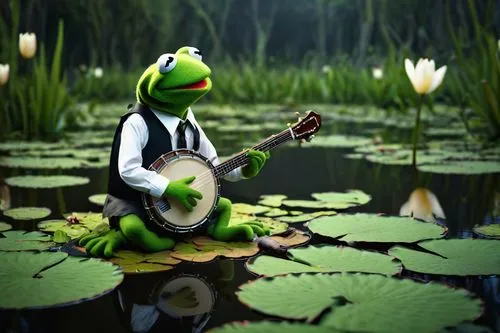 frog background,pond frog,serenade,musician,cavaquinho,frog through,classical guitar,kermit the frog,buskin,jazz frog garden ornament,art bard,green frog,banjo player,folk music,frog king,banjo uke,lily pad,bard,acoustic guitar,chorus frog,Art,Classical Oil Painting,Classical Oil Painting 34