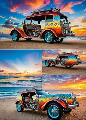 sunsrise  in the clouds,  mosaic colors, over the beach, jigsaw puzzle, mural in the top of the steampunk motorcycle cruiser-type in the balcony, sunset  in the clouds,jigsaw puzzle, iron man,beach bu