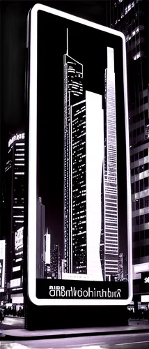 Futuristic digital billboard, neon lights, cityscape at night, skyscraper, giant screen, high-tech, metallic frame, abstract patterns, dynamic animation, 3D visual effects, close-up shot, shallow dept