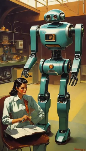 industrial robot,robots,robotics,automation,robot,robotic,machine learning,automated,man with a computer,bot training,cybernetics,chat bot,artificial intelligence,chatbot,sci fiction illustration,social bot,robot icon,bot,women in technology,soft robot,Illustration,Retro,Retro 02