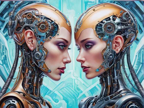 biomechanical,mirror image,sci fiction illustration,cybernetics,face to face,meridians,gemini,duality,cyborg,parallel worlds,machines,world digital painting,robots,artificial intelligence,scifi,fantasy art,robotic,mirrored,humanoid,fractalius,Conceptual Art,Sci-Fi,Sci-Fi 03