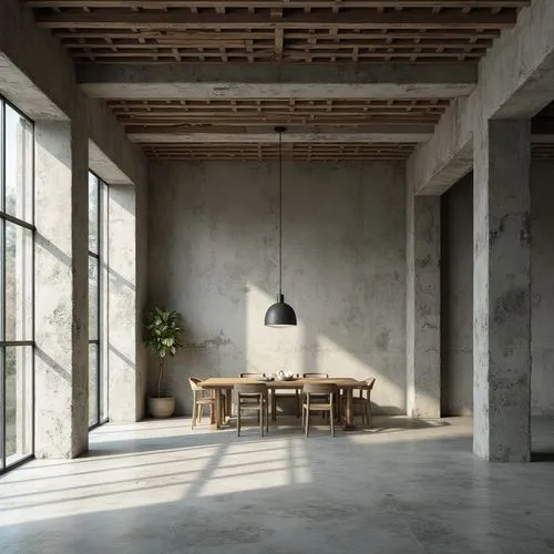 anastassiades,concrete ceiling,associati,danish furniture,minotti,loft,dining table,exposed concrete,structural plaster,dining room,cassina,daylighting,interiors,empty interior,contemporary decor,home interior,dining room table,breakfast room,wooden beams,donghia,Photography,General,Realistic