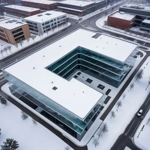 an aerial view of a large building covered in snow,kettunen center,globalfoundries,rpi,rit,macewan,nmu,Photography,General,Realistic