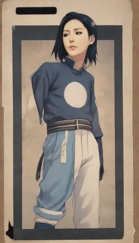 a drawing of an anime avatar with a blue uniform,neji,chiuchiolo,kunitachi,konan,kunoichi,masasu,Photography,Polaroid