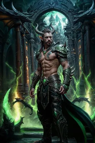 a men Portrayed As Illidan Stormrage From World Of Warcraft, Highly Detailed Digital Art Masterpiece, Realistic Fantasy Style, Dynamic Lighting, Epic Composition, Detailed Armour And Weapons, Intricat