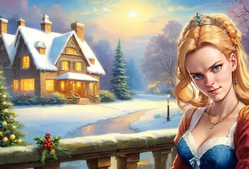 blonde girl with christmas gift,christmas snowy background,elsa,christmasbackground,christmas woman,winter background