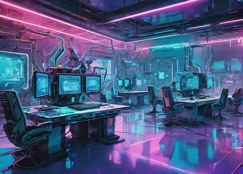 computer room,cyberpunk,cyber,sci fi surgery room,cyberspace,the server room,scifi,laboratory,computer,ufo interior,game room,80s,study room,computer workstation,working space,computers,futuristic,80's design,computer game,modern office,Illustration,Paper based,Paper Based 25