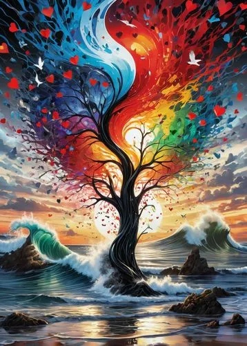 colorful tree of life,tree of life,painted tree,psychedelic art,magic tree,watercolor tree,flourishing tree,colorful background,rainbow waves,harmony of color,rainbow background,mother earth,art painting,celtic tree,oil painting on canvas,colorful spiral,fantasy art,psychedelic,creation,creative background,Conceptual Art,Graffiti Art,Graffiti Art 08