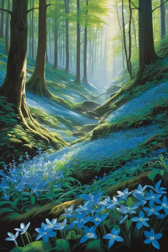 lilly of the valley,lilies of the valley,fairy forest,blue woodland phlox,starflower,forest glade,forest of dreams,enchanted forest,bluebells,forest landscape,fairytale forest,holy forest,blue daisies,lily of the valley,bluebell,lily of the field,elven forest,magic star flower,green forest,blue petals,Conceptual Art,Daily,Daily 16