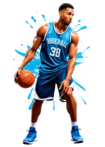 Basketball player, dynamic pose, sweat droplets, athletic wear, sneakers, basketball in hand, intense facial expression, muscular arms, realistic skin texture, soft focus background, shallow depth of 