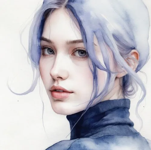 高领毛衣,a painting of a woman with blue hair,winterblueher,watercolor blue,hoshihananomia,behenna,longhena,kanke,konan,karou,fantasy portrait,jingna,kommuna,marmora,azzurra,ahlert,watercolor,girl portrai