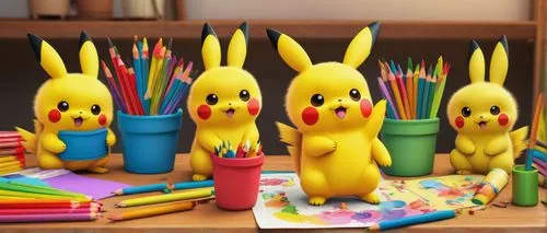 pencil cases,children's background,pikachu,plush figures,children's toys,children toys,rubber ducks,pika,pencil case,children drawing,desk accessories,plug-in figures,figurines,clay figures,play figures,playschool,preschool,kids' things,colourful pencils,pens,Conceptual Art,Daily,Daily 10