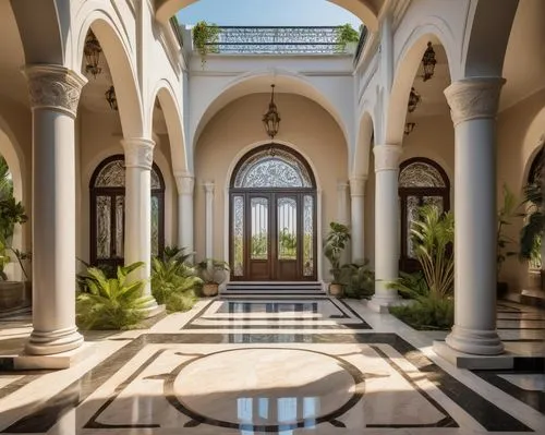 sursock,marble palace,amanresorts,mamounia,qasr al watan,inside courtyard,villa cortine palace,archways,riad,dolmabahce,tunis,loggia,morocco,courtyard,marrakech,maroc,marrakesh,porticoes,persian architecture,orangery,Illustration,Black and White,Black and White 23