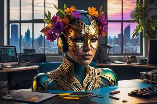 golden crown,golden flowers,gold flower,gold mask,computer art,head woman,mary-gold,world digital painting,girl at the computer,crown render,gold crown,digital creation,gold deer,fantasy portrait,golden mask,gold business,masquerade,compute,photomanipulation,administrator,Photography,Artistic Photography,Artistic Photography 08