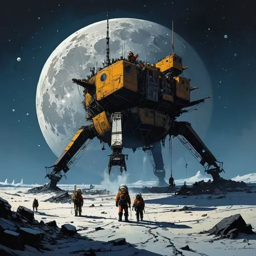 moon rover,moonbase,sci fiction illustration,moon vehicle,walle,battletech,cosmodrome,patlabor,moon base alpha-1,claptrap,lunar prospector,robot in space,sci fi,mcquarrie,tankor,moonraker,explorers,hoth,mcquary,sci - fi,Conceptual Art,Sci-Fi,Sci-Fi 01