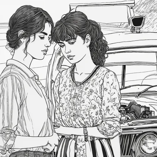 vintage drawing,vintage girls,star line art,coloring page,jane austen,girlfriends,car drawing,vintage illustration,vintage women,girl kiss,two girls,twenties women,retro women,vintage boy and girl,coloring pages,line-art,coloring picture,lineart,honeymoon,vintage man and woman,Illustration,Black and White,Black and White 16