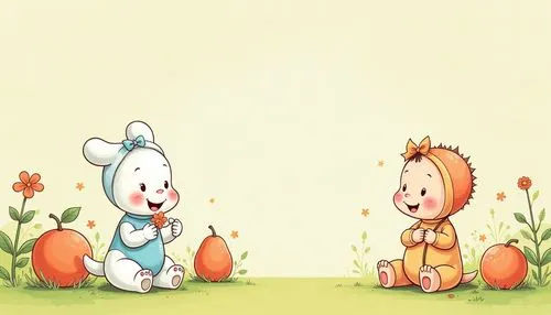 cute cartoon image,easter background,easter rabbits,little bunny,cartoon flowers,spring greeting