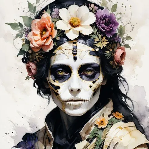 floral skull,day of the dead,days of the dead,dia de los muertos,la catrina,la calavera catrina,Illustration,Paper based,Paper Based 20