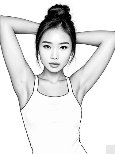 this is an illustration of the young woman with her hands in her hair,sharlene,underarms,cornelisse,vector art,rotoscoped,vectoring,Design Sketch,Design Sketch,Black and white Comic