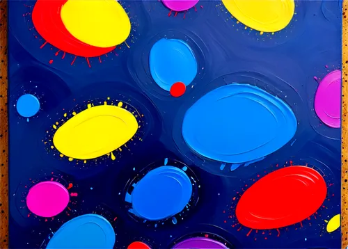 abstract painting,blue painting,paint spots,colorful balloons,circle paint,blue balloons,air bubbles,slide canvas,acrylic paint,canvas board,three primary colors,corner balloons,pop art colors,paint splatter,blue asterisk,acrylic,outer space,cluster ballooning,paint box,fresh painting,Illustration,American Style,American Style 08