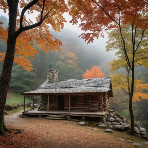 fall landscape,autumn scenery,autumn idyll,autumn in japan,autumn landscape,the cabin in the mountains,springhouse,korean folk village,autumn background,fall foliage,autumn fog,house in mountains,log cabin,autumn mountains,the autumn,autumn morning,colors of autumn,south korea,great smoky mountains,autumn color,Conceptual Art,Daily,Daily 26