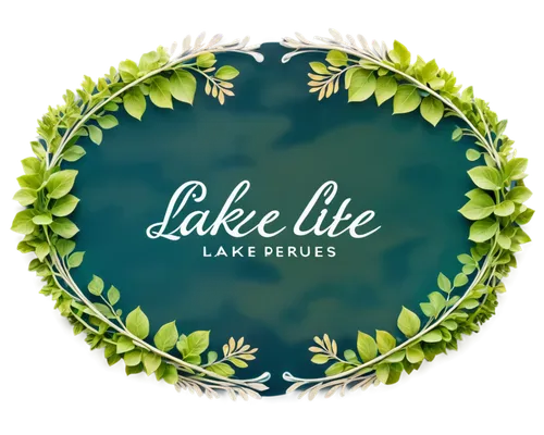 Lake Life logo, circular shape, calm water, serene atmosphere, summer season, vibrant colors, stylized font, leafy greens, wooden texture, natural materials, simple composition, centered alignment, so