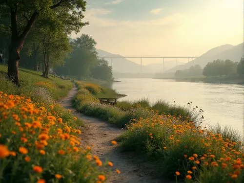 riverside,riverbank,cryengine,scenic bridge,river bank,riversides,river side,valley,riverfront,towpath,summer meadow,river landscape,pathway,salt meadow landscape,small meadow,meadow,butterfields,newcrest,clover meadow,riverwood,Photography,General,Realistic