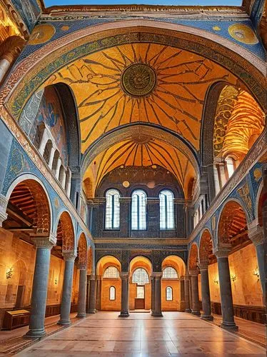 hagia sophia mosque,hagia sofia,mirogoj,vaulted ceiling,monastery of santa maria delle grazie,byzantine museum,guastavino,interior view,ayasofya,hall roof,galleries,romanesque,topkapi,kunsthistorisches museum,quadrangle,dome,bogazici,the interior,collegiate basilica,interior,Illustration,Realistic Fantasy,Realistic Fantasy 27