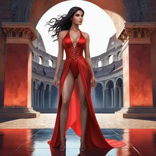 red gown,lady in red,gothel,man in red dress,red tunic,poppaea,Illustration,Realistic Fantasy,Realistic Fantasy 01