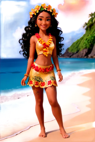 moana,polynesian girl,hula,luau,polynesian,candy island girl,polynesia,aloha,lilo,south pacific,hawaiian,beach background,tiana,animated cartoon,mahé,tahiti,farofa,plumeria,afro american girls,saona,Unique,3D,3D Character