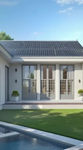 solarcity,3d rendering,solar photovoltaic,solar panels,holiday villa,modern house,Photography,General,Realistic