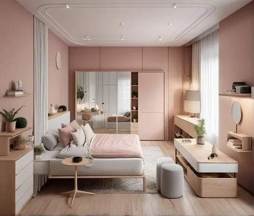 modern room,bedroom,gold-pink earthy colors,an apartment,livingroom,apartment,danish room,light pink,natural pink,shared apartment,home interior,interior design,3d rendering,modern decor,living room,rose pink colors,interiors,baby pink,soft furniture,guest room,Photography,General,Realistic