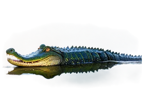 Caiman, crocodile family, green scaly skin, sharp teeth, long snout, swampy habitat, murky water, aquatic plants, morning mist, warm lighting, close-up shot, 3/4 composition, shallow depth of field, v