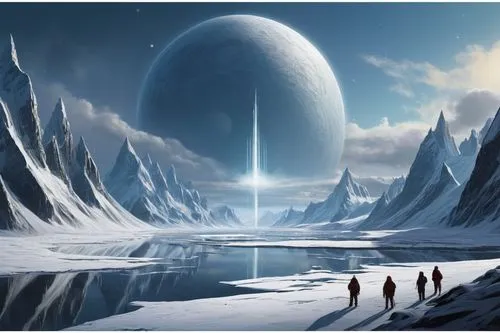 ice planet,futuristic landscape,alien planet,exoplanet,alien world,ice landscape,fantasy landscape,sci fiction illustration,lunar landscape,fantasy picture,south pole,terraforming,earth rise,stargate,ice castle,space art,concept art,barren,sky space concept,federation,Conceptual Art,Sci-Fi,Sci-Fi 25