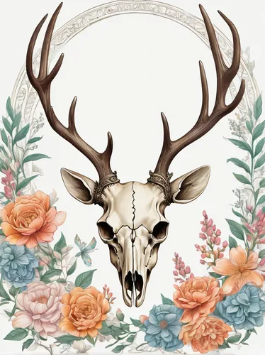 deer illustration,skull illustration,antler,stag,antler velvet,deer antlers,deer head,antlers,deer in tears,deer drawing,manchurian stag,fawns,buck antlers,deer,young-deer,animal skull,jackalope,taurus,floral background,capricorn,Conceptual Art,Fantasy,Fantasy 23