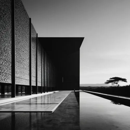 Peter Zumthor minimalist tropical pavilion architecture ,dunes house,asian architecture,architecture,blackandwhitephotography,archidaily,house silhouette,architectural,black landscape,modern architect