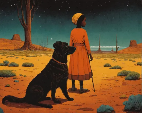 Write a heartwarming story about a cinnamon girl finding her lost dog.,girl with dog,boy and dog,uluru,namib,companion dog,travel poster,sossusvlei,aboriginal australian,black shepherd,tassili n'ajjer