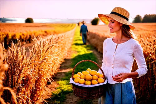 gleaners,mennonites,gleaning,hutterites,mennonite,harvests,yellow sun hat,countrywomen,farm girl,glean,countrywoman,potato field,gleaned,orangefield,fruit picking,farmers,harvest,pickings,sternfeld,agritourism,Illustration,Realistic Fantasy,Realistic Fantasy 40